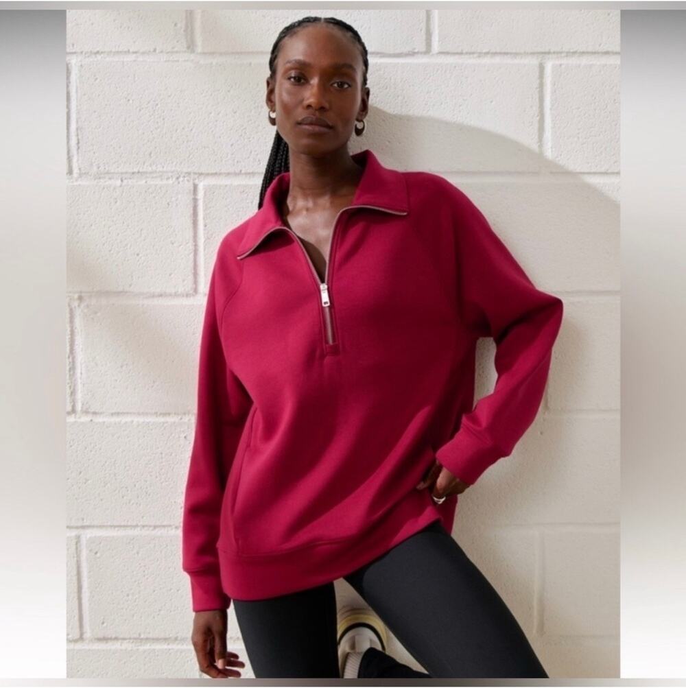 Abercrombie YPB Sweatshirt Womens Small Red NeoKnit Half Zip Travel Sporty Yoga